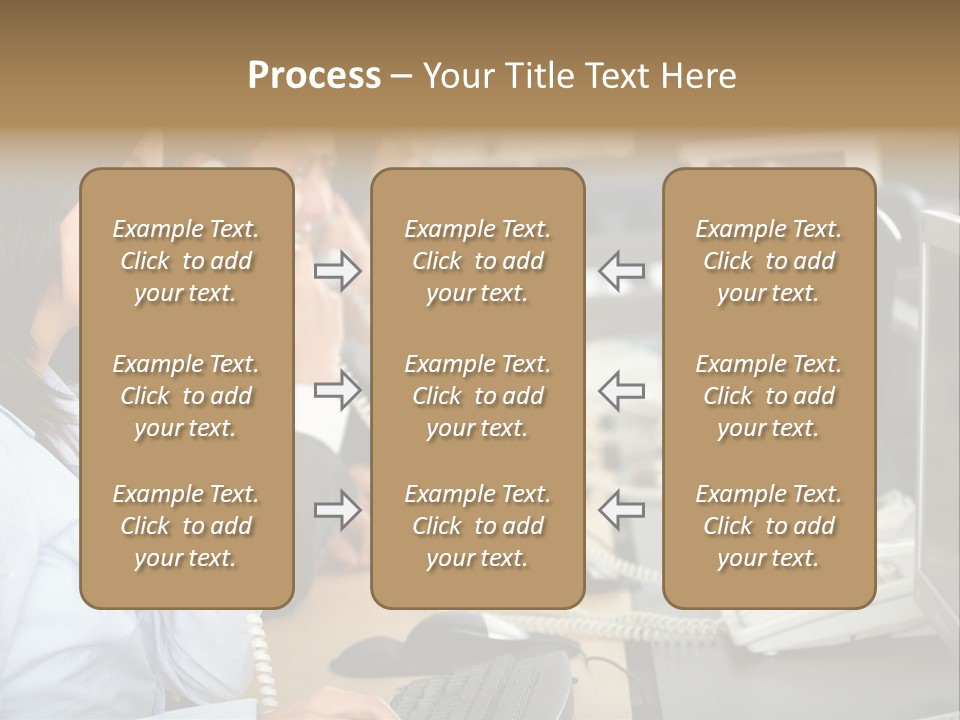 A Group Of People Sitting At A Desk Talking On Telephones PowerPoint Template
