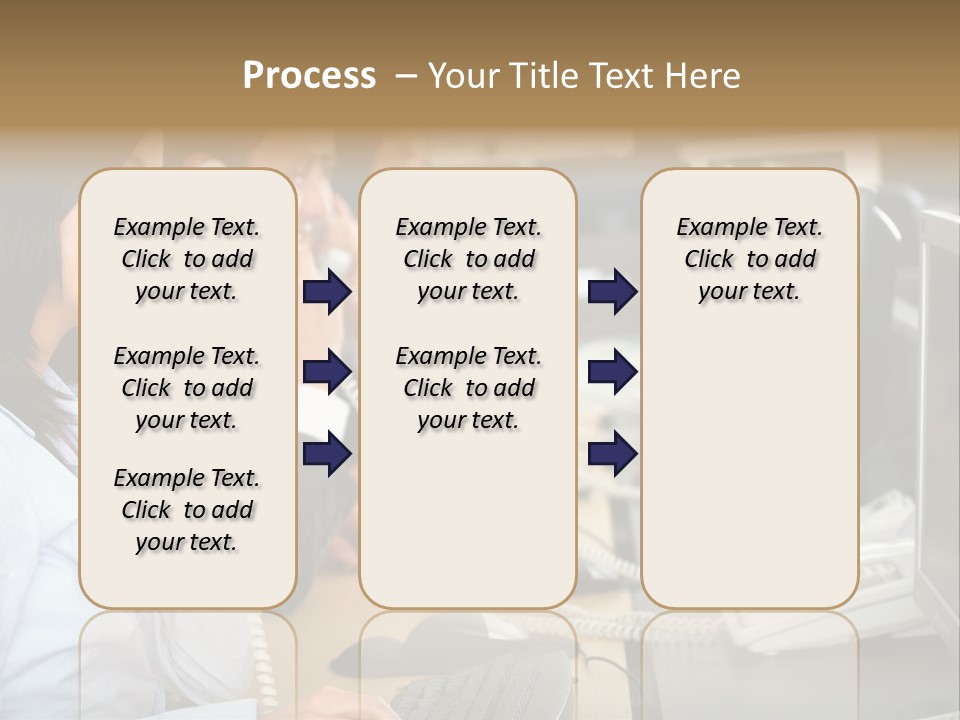 A Group Of People Sitting At A Desk Talking On Telephones PowerPoint Template