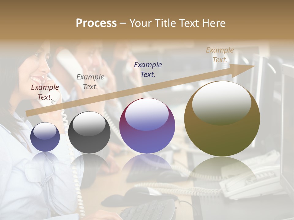 A Group Of People Sitting At A Desk Talking On Telephones PowerPoint Template