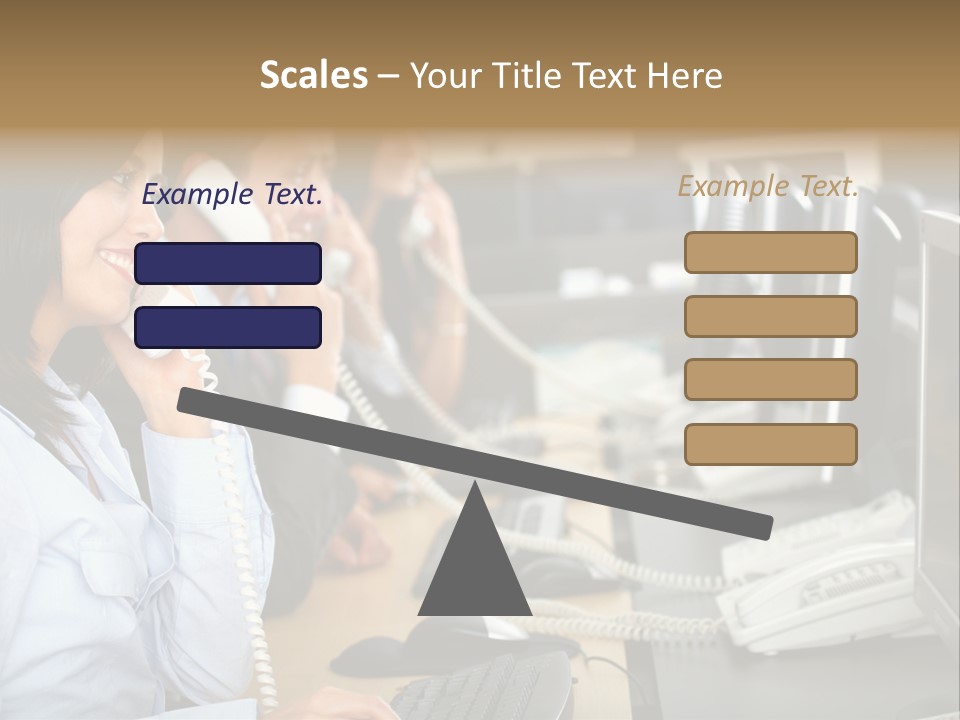 A Group Of People Sitting At A Desk Talking On Telephones PowerPoint Template