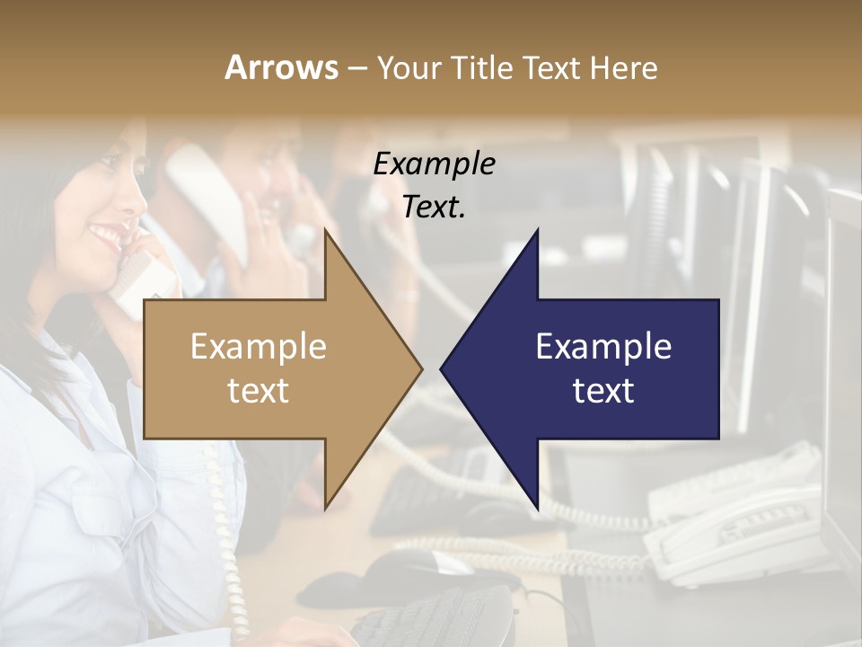 A Group Of People Sitting At A Desk Talking On Telephones PowerPoint Template