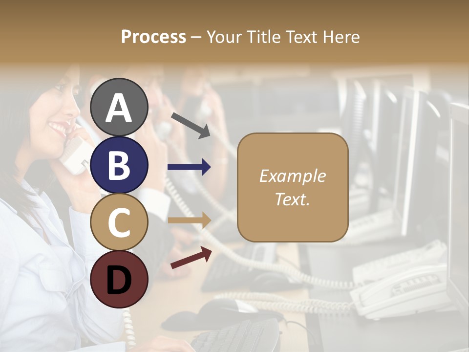 A Group Of People Sitting At A Desk Talking On Telephones PowerPoint Template