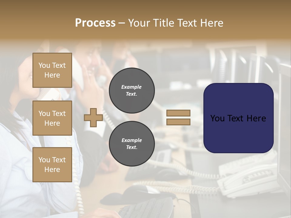 A Group Of People Sitting At A Desk Talking On Telephones PowerPoint Template