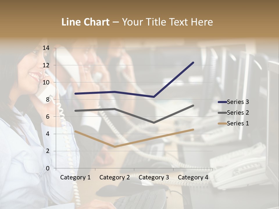 A Group Of People Sitting At A Desk Talking On Telephones PowerPoint Template