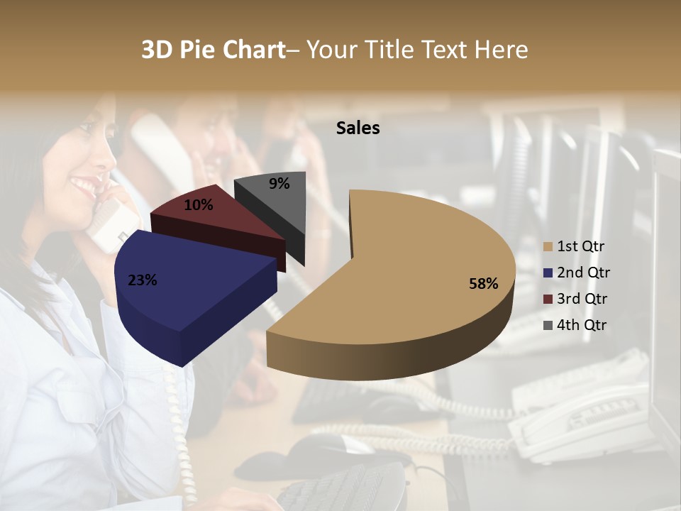 A Group Of People Sitting At A Desk Talking On Telephones PowerPoint Template