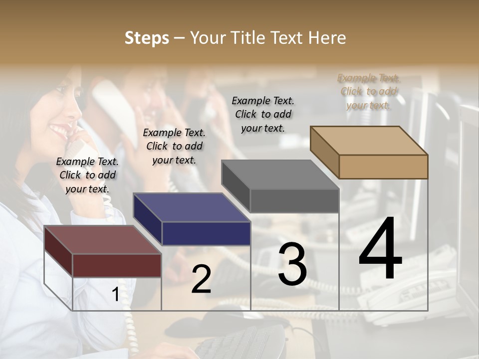 A Group Of People Sitting At A Desk Talking On Telephones PowerPoint Template