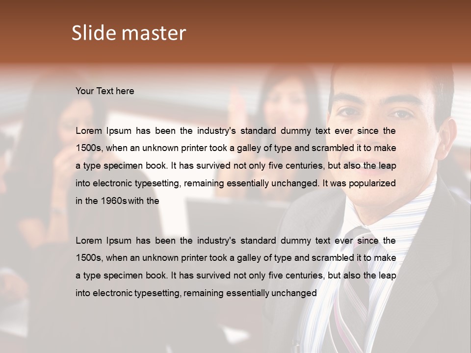 A Man In A Suit And Tie Standing In Front Of A Group Of People PowerPoint Template