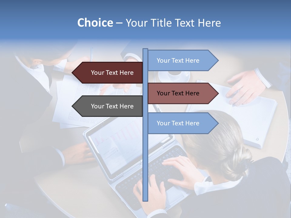 A Group Of People Sitting Around A Table Working On Laptops PowerPoint Template