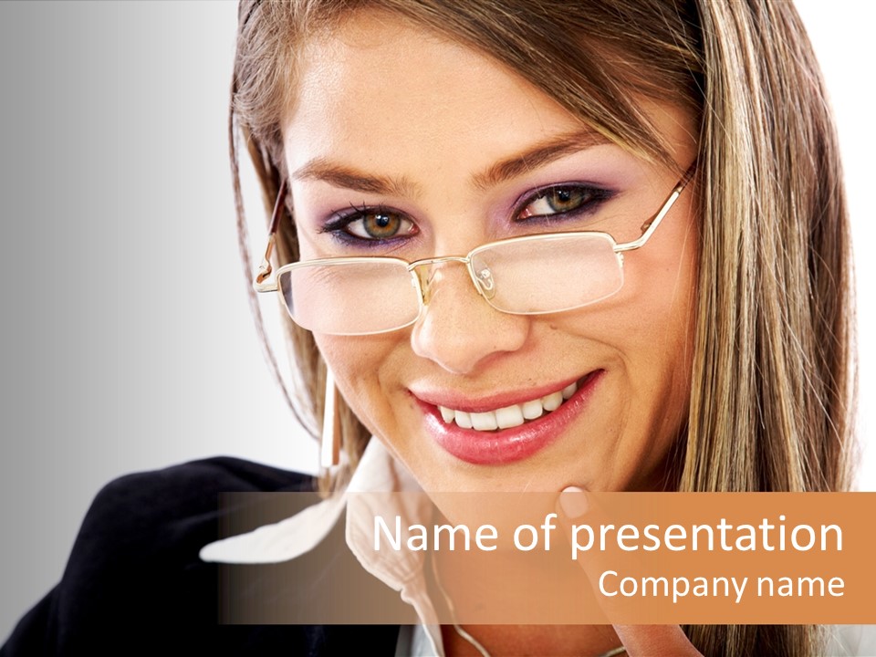 A Woman With Glasses Is Smiling For The Camera PowerPoint Template