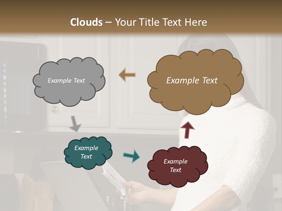 A Woman Using A Laptop Computer In A Kitchen PowerPoint Template