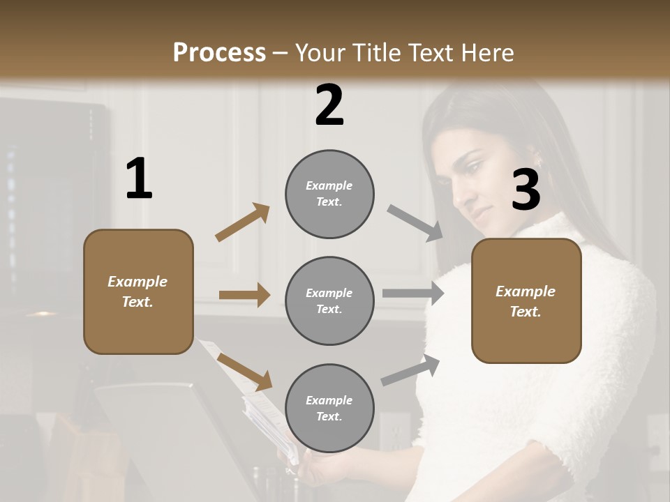 A Woman Using A Laptop Computer In A Kitchen PowerPoint Template