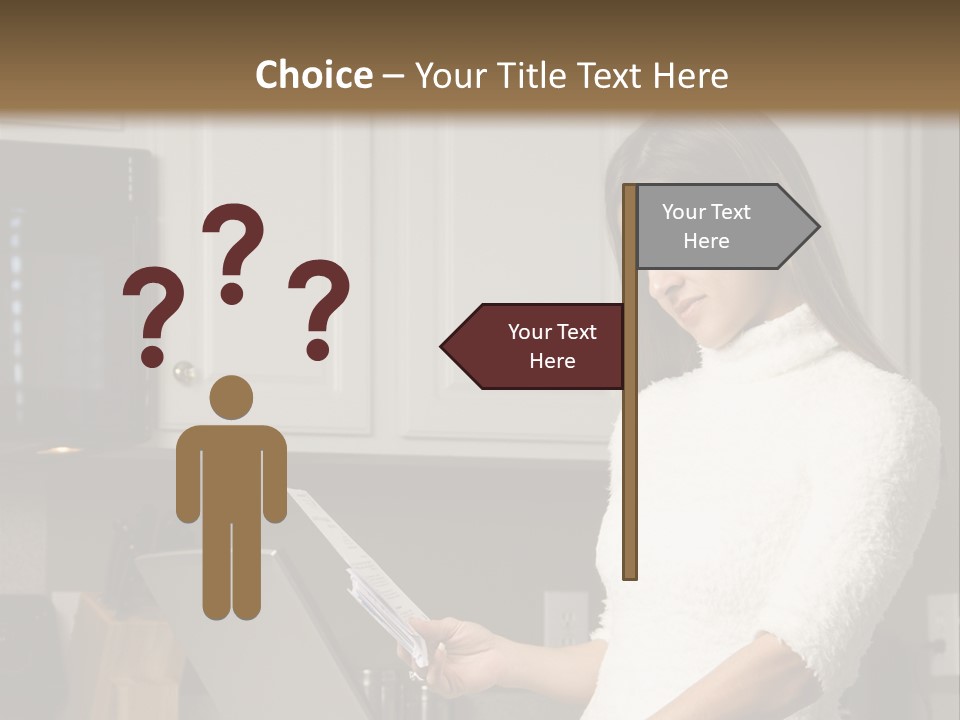 A Woman Using A Laptop Computer In A Kitchen PowerPoint Template