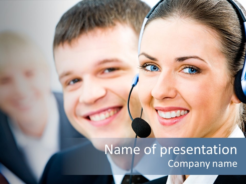 A Man And A Woman Wearing Headsets Powerpoint Template PowerPoint Template