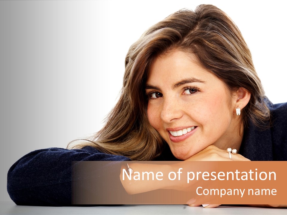 A Woman Is Smiling And Posing For A Picture PowerPoint Template