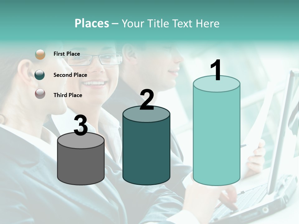 A Group Of People Sitting At A Table With A Laptop PowerPoint Template