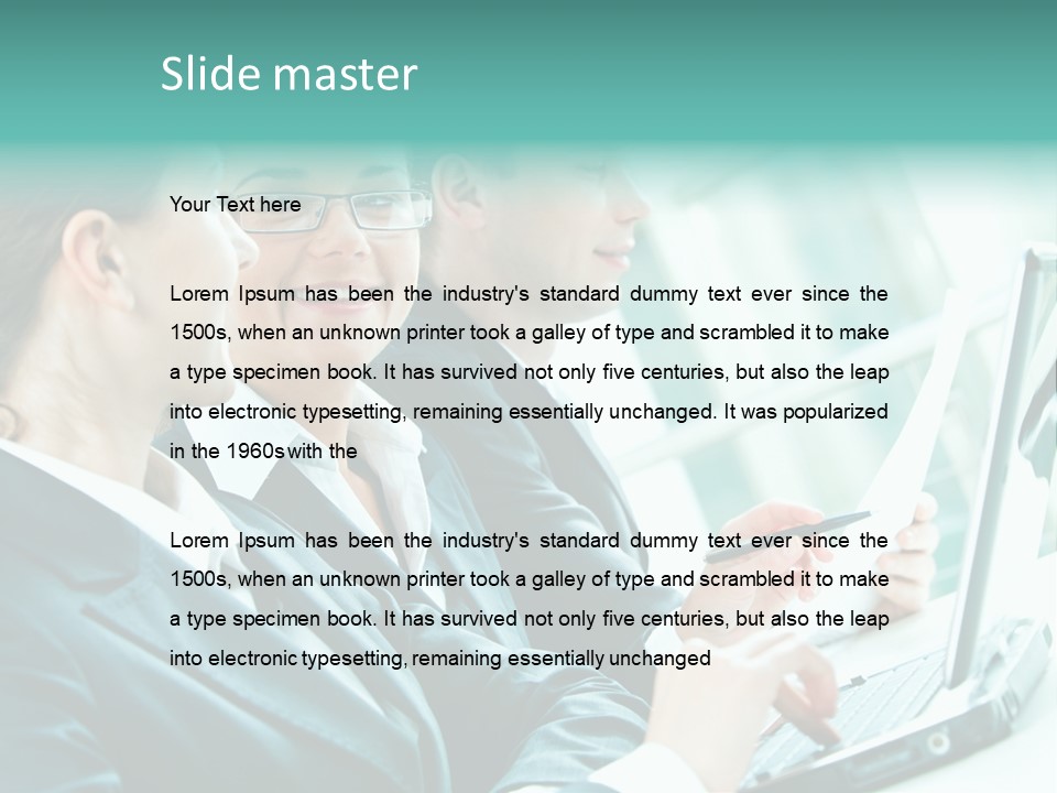 A Group Of People Sitting At A Table With A Laptop PowerPoint Template