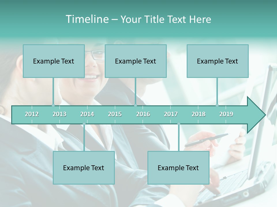 A Group Of People Sitting At A Table With A Laptop PowerPoint Template