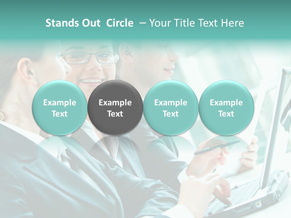 A Group Of People Sitting At A Table With A Laptop PowerPoint Template