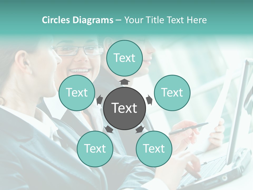 A Group Of People Sitting At A Table With A Laptop PowerPoint Template