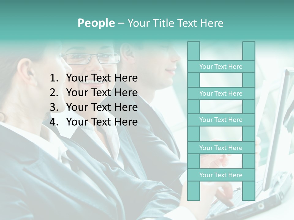 A Group Of People Sitting At A Table With A Laptop PowerPoint Template