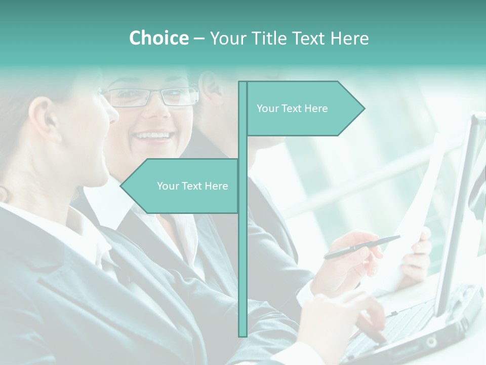 A Group Of People Sitting At A Table With A Laptop PowerPoint Template