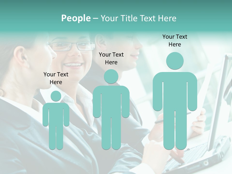 A Group Of People Sitting At A Table With A Laptop PowerPoint Template