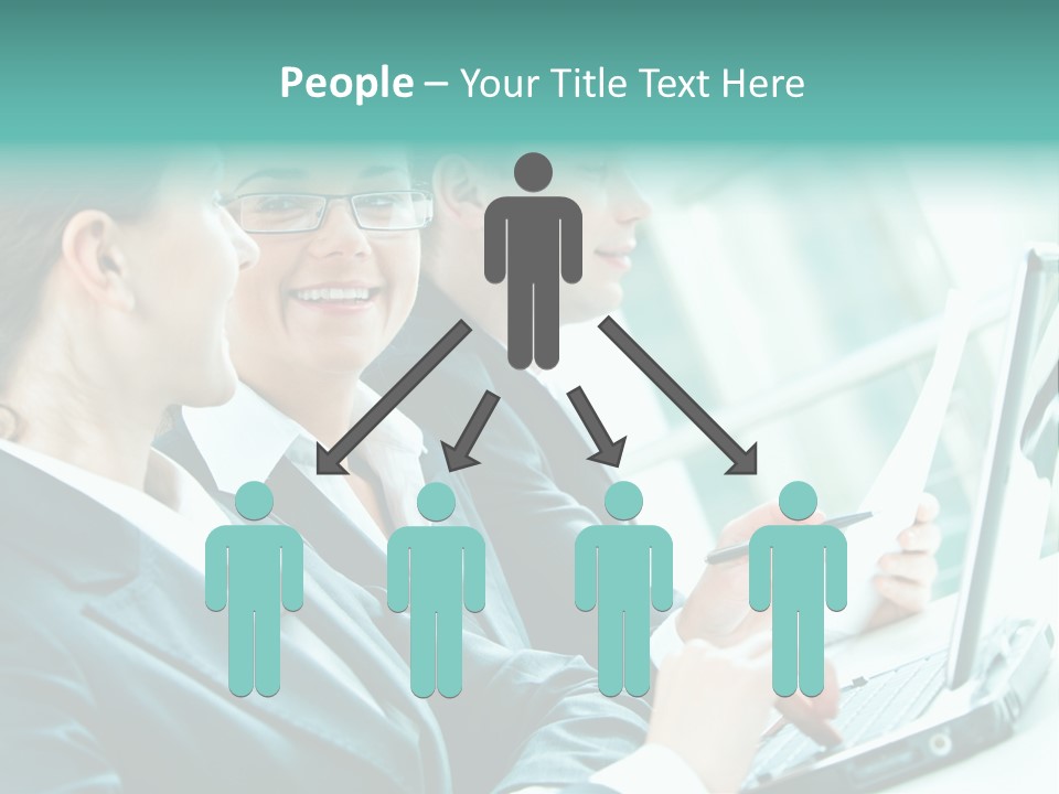 A Group Of People Sitting At A Table With A Laptop PowerPoint Template