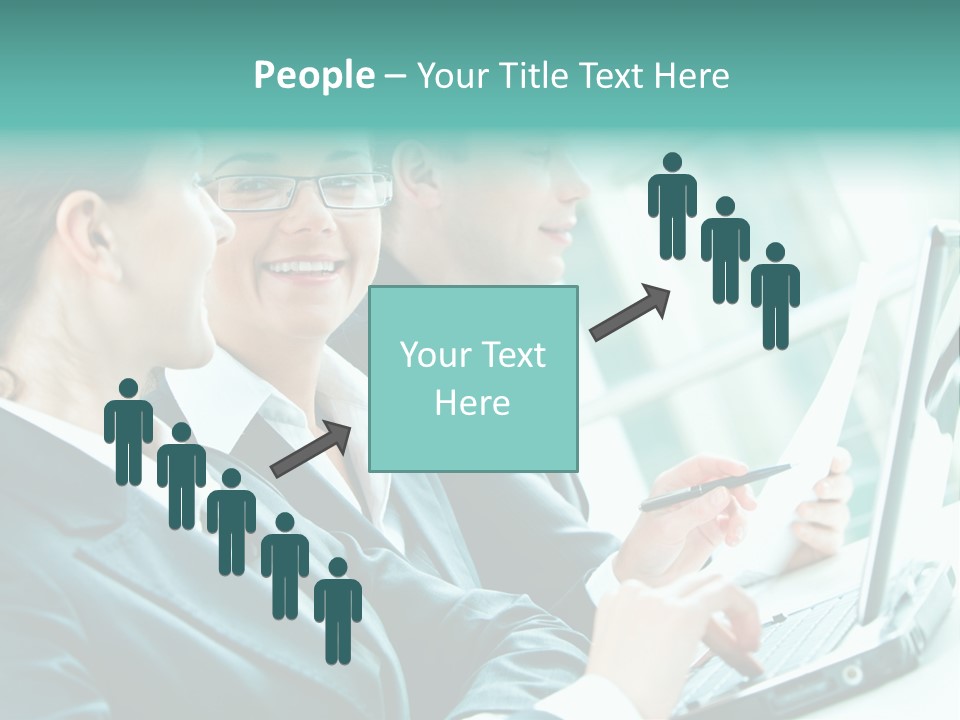 A Group Of People Sitting At A Table With A Laptop PowerPoint Template