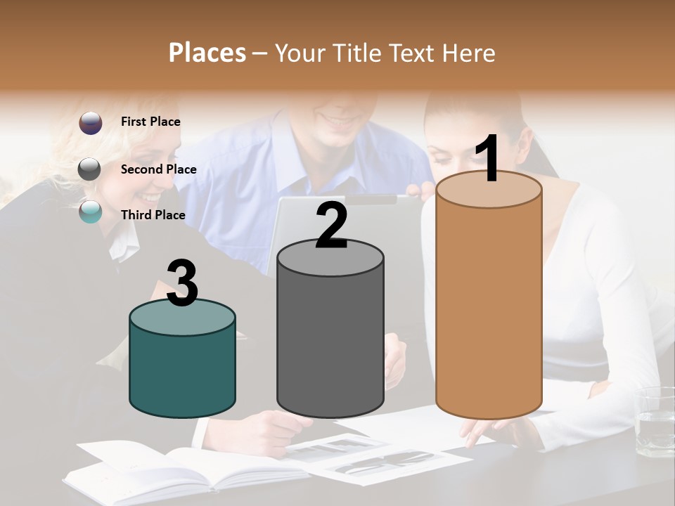 A Group Of People Sitting Around A Table With A Laptop PowerPoint Template