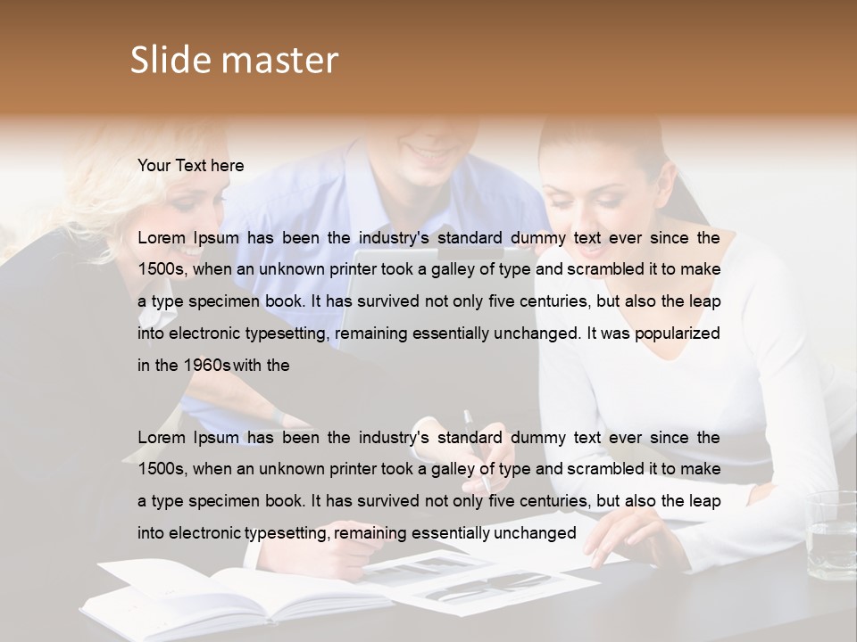 A Group Of People Sitting Around A Table With A Laptop PowerPoint Template