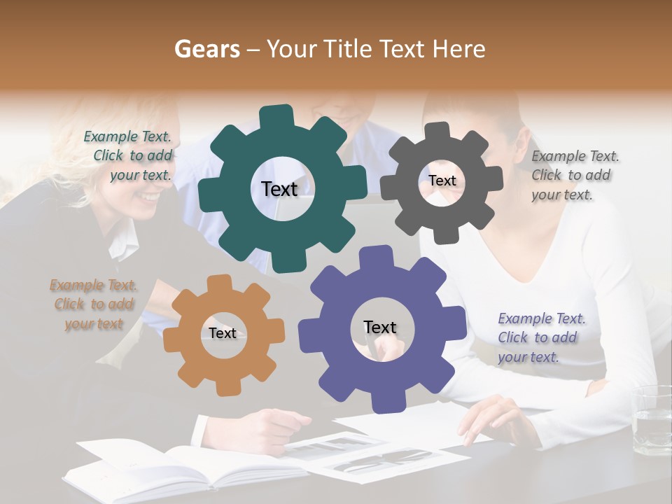 A Group Of People Sitting Around A Table With A Laptop PowerPoint Template