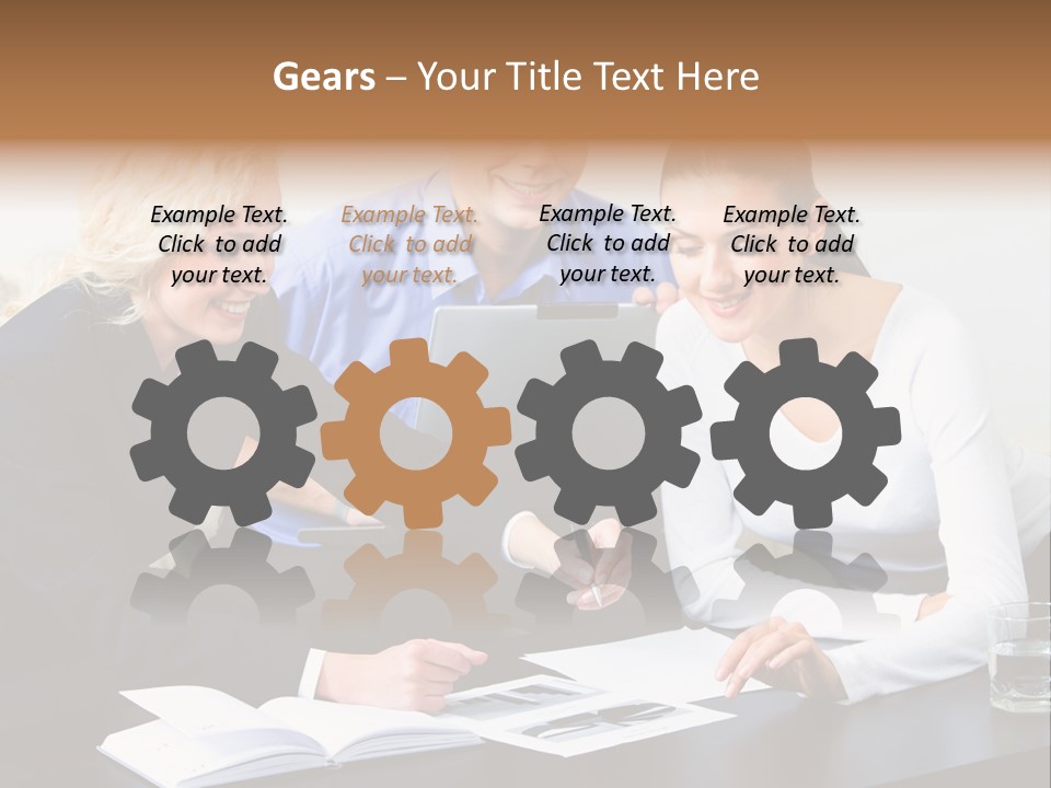 A Group Of People Sitting Around A Table With A Laptop PowerPoint Template