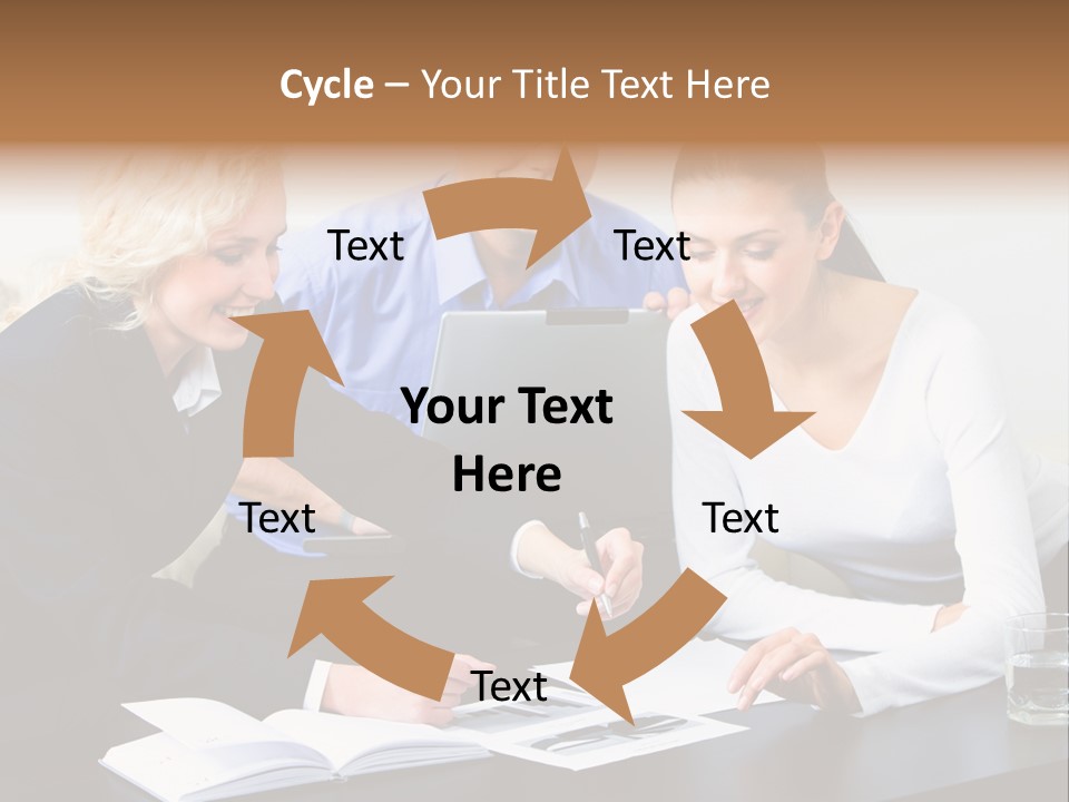 A Group Of People Sitting Around A Table With A Laptop PowerPoint Template