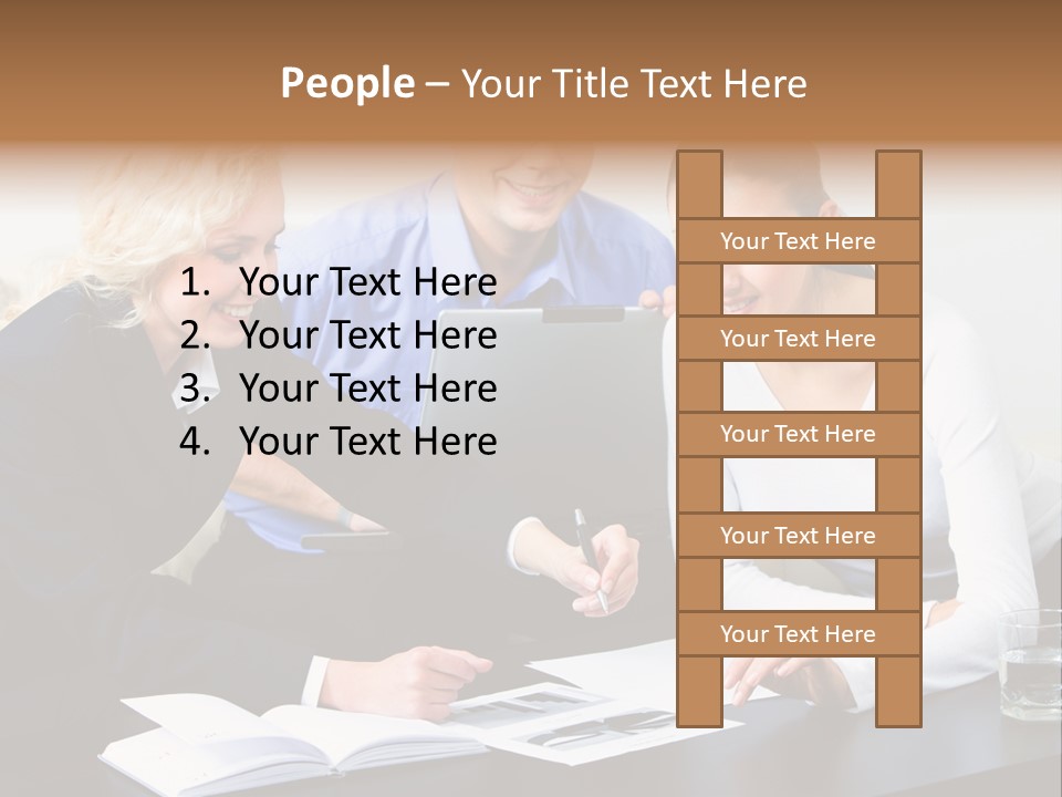 A Group Of People Sitting Around A Table With A Laptop PowerPoint Template