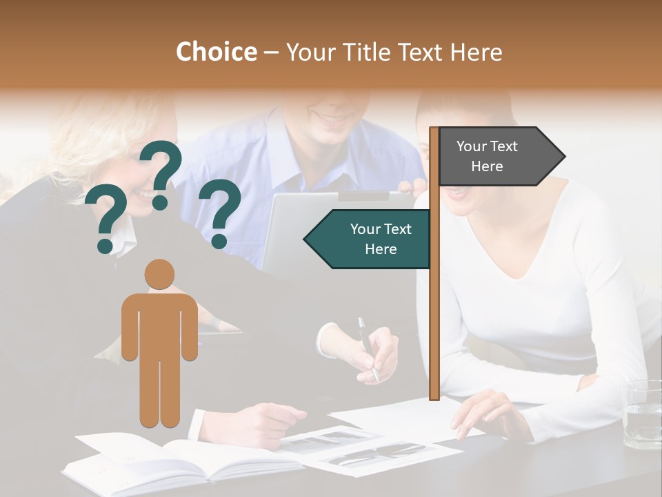 A Group Of People Sitting Around A Table With A Laptop PowerPoint Template