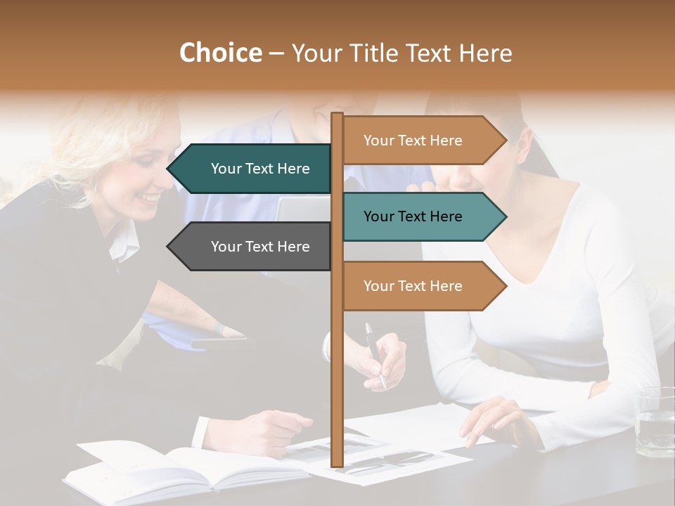 A Group Of People Sitting Around A Table With A Laptop PowerPoint Template