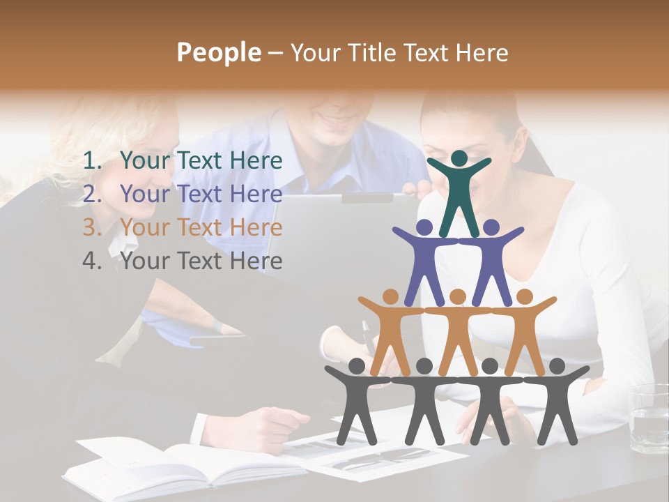 A Group Of People Sitting Around A Table With A Laptop PowerPoint Template