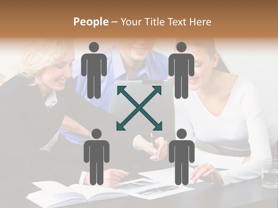 A Group Of People Sitting Around A Table With A Laptop PowerPoint Template
