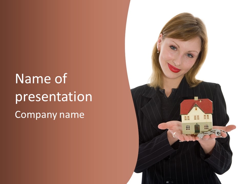 A Woman Holding A Small House In Her Hands PowerPoint Template