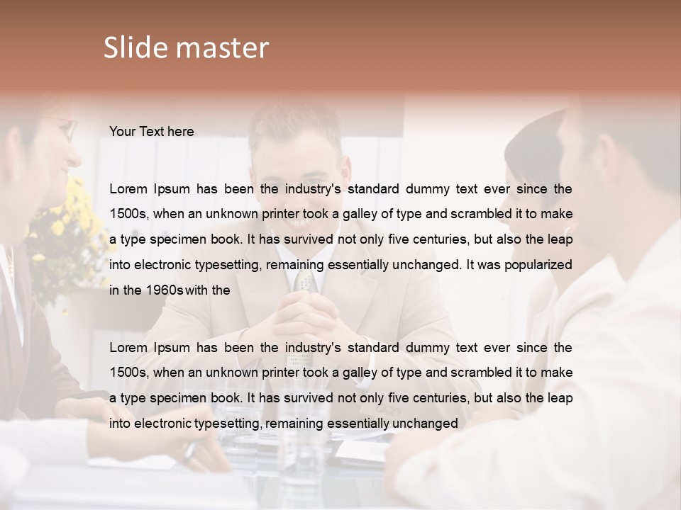 A Group Of People Sitting Around A Table Talking PowerPoint Template