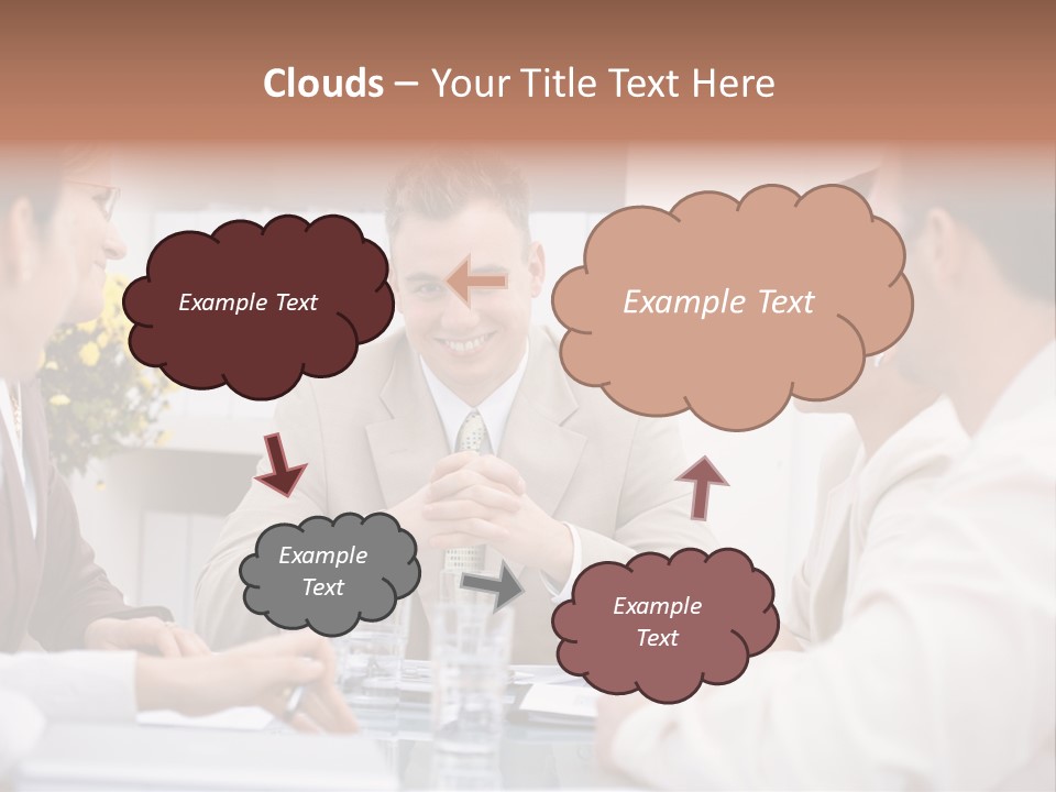 A Group Of People Sitting Around A Table Talking PowerPoint Template