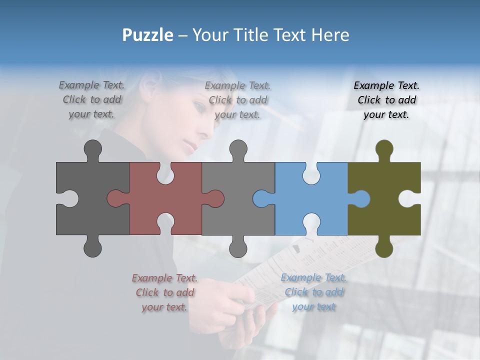 A Woman Reading A Piece Of Paper In Front Of A Building PowerPoint Template