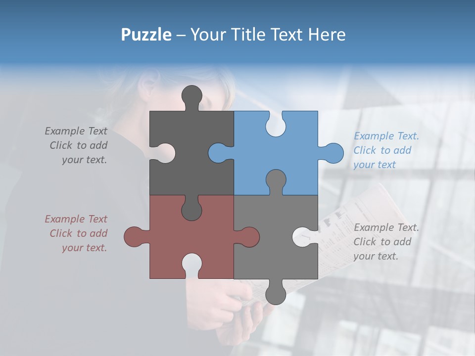 A Woman Reading A Piece Of Paper In Front Of A Building PowerPoint Template