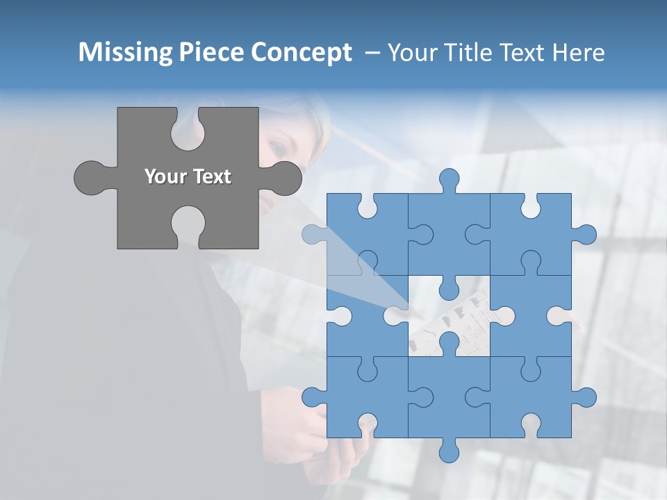 A Woman Reading A Piece Of Paper In Front Of A Building PowerPoint Template