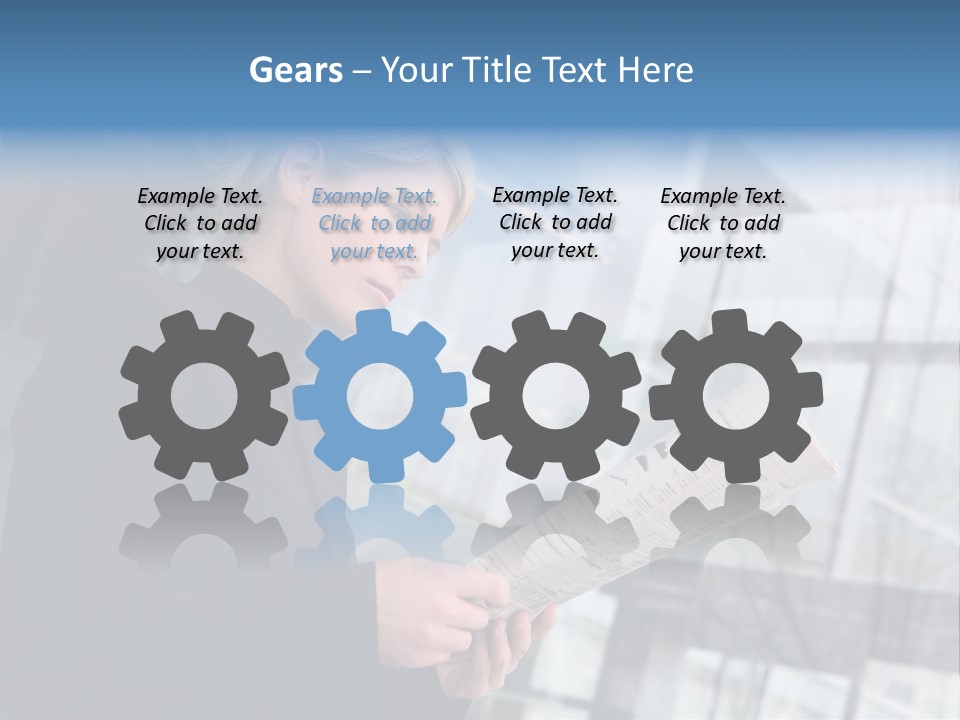 A Woman Reading A Piece Of Paper In Front Of A Building PowerPoint Template