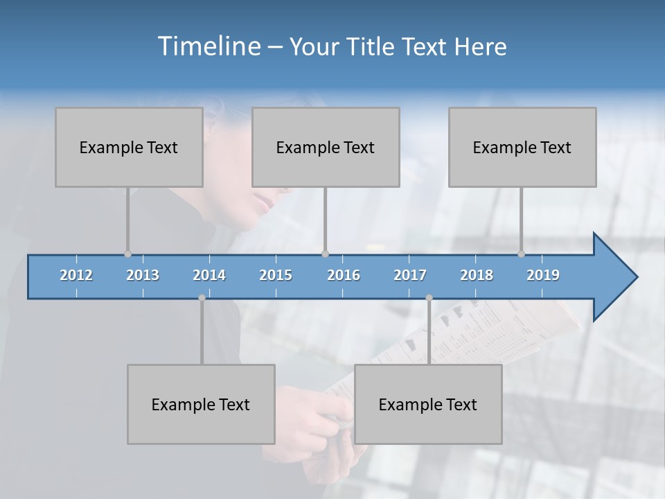 A Woman Reading A Piece Of Paper In Front Of A Building PowerPoint Template