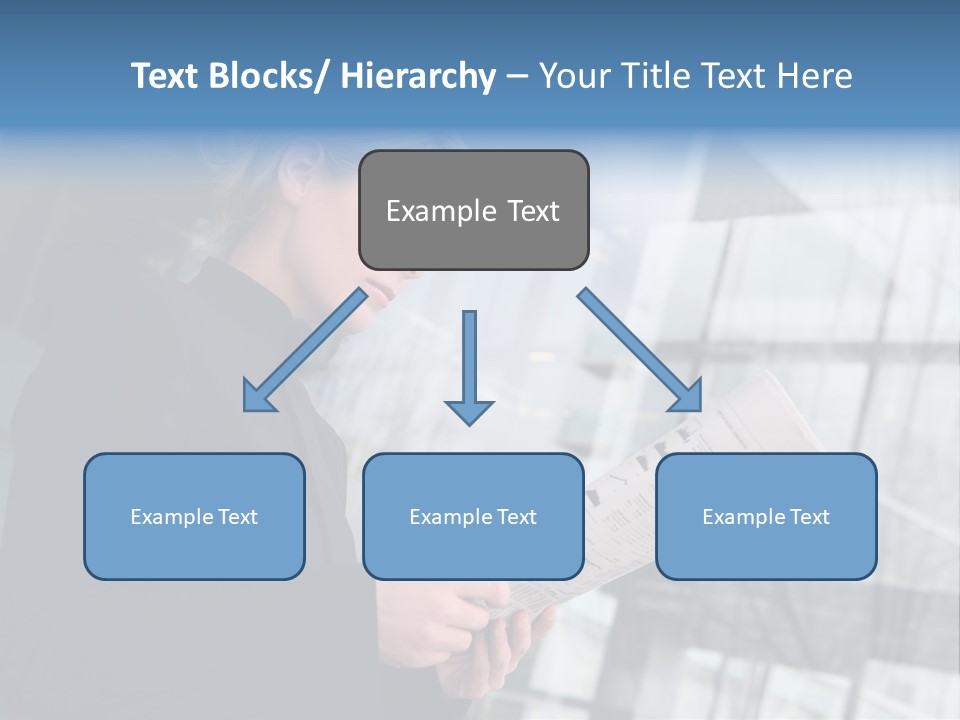 A Woman Reading A Piece Of Paper In Front Of A Building PowerPoint Template