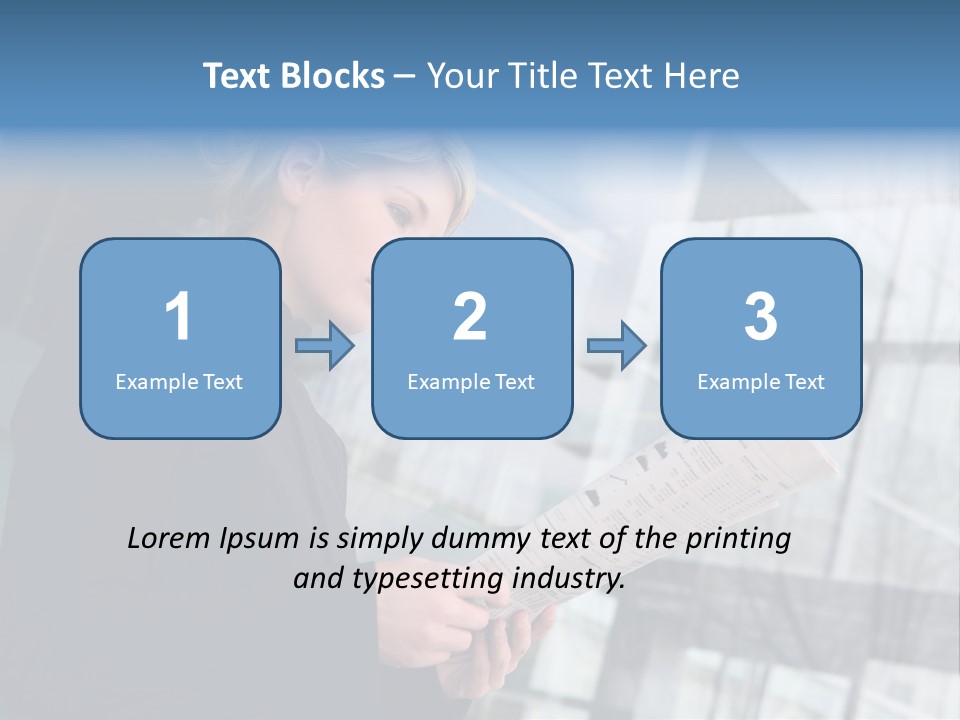 A Woman Reading A Piece Of Paper In Front Of A Building PowerPoint Template