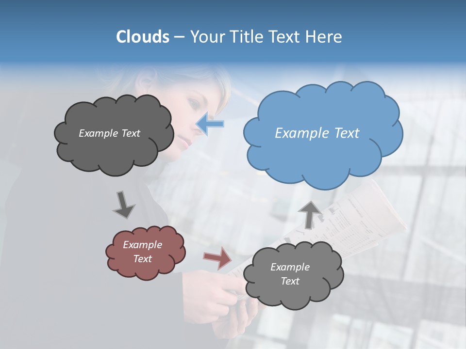 A Woman Reading A Piece Of Paper In Front Of A Building PowerPoint Template
