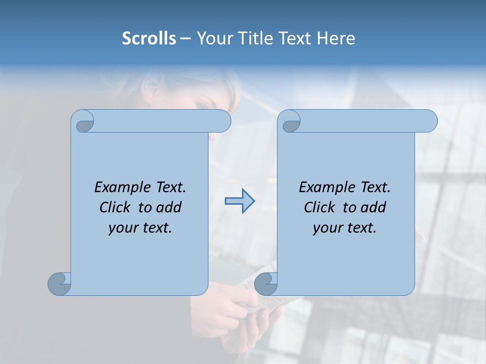 A Woman Reading A Piece Of Paper In Front Of A Building PowerPoint Template